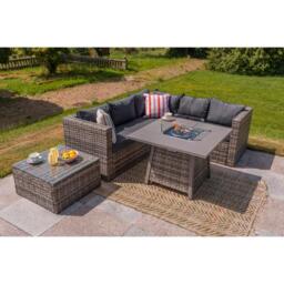 Vancouver 5-Seater Rattan Corner Sofa Set with Cubic Fire Pit Table and Rain cover - thumbnail 2