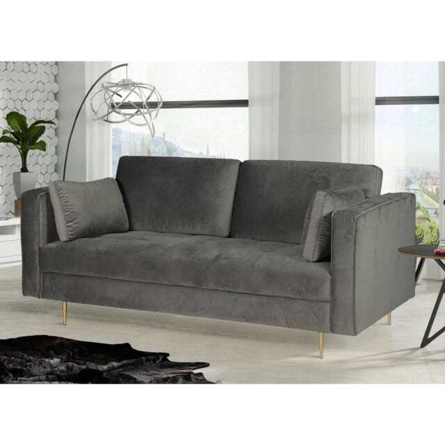 Avery Velvet 2 Seater Sofa with 2 Scatter Cushions, Grey - image 1