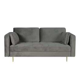 Avery Velvet 2 Seater Sofa with 2 Scatter Cushions, Grey - thumbnail 2