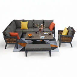 Berlin 9 Seater Aluminium Outdoor Garden Sofa Set with Lifting Table and Bench - thumbnail 5