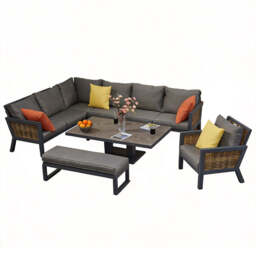 Berlin 9 Seater Aluminium Outdoor Garden Sofa Set with Lifting Table and Bench - thumbnail 6