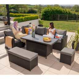Rosen 9 Seater Rattan Garden Dining Set With Storage Bench And Stool, Black / Without Rain Cover - thumbnail 2