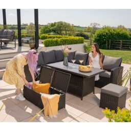 Rosen 9 Seater Rattan Garden Dining Set With Storage Bench And Stool, Black / Without Rain Cover - thumbnail 4