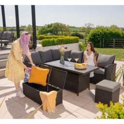 Rosen 9 Seater Rattan Garden Dining Set With Storage Bench And Stool, Black / Without Rain Cover - thumbnail 3
