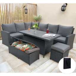 Rosen 9 Seater Rattan Garden Dining Set With Storage Bench And Stool, Black / Without Rain Cover - thumbnail 9