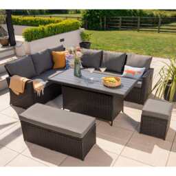 Rosen 9 Seater Rattan Garden Dining Set With Storage Bench And Stool, Black / Without Rain Cover - thumbnail 6