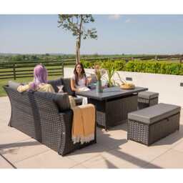 Rosen 9 Seater Rattan Garden Dining Set With Storage Bench And Stool, Black / Without Rain Cover - thumbnail 7