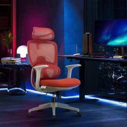 Premium Fabric Blend Ergonomic Office Chair with Headrest Option, With Headrest / Grey+Red - thumbnail 1