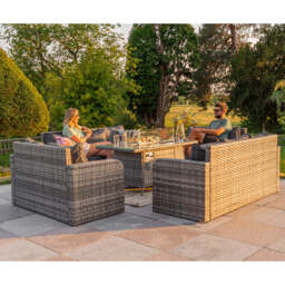 Lotus Outdoor 10 Seater Rattan Garden Sofa with Fire Pit Table Set, With Rain Cover - thumbnail 5