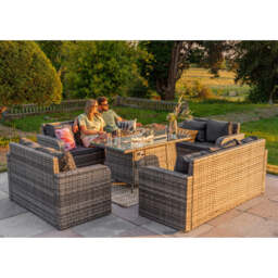 Lotus Outdoor 10 Seater Rattan Garden Sofa with Fire Pit Table Set, With Rain Cover - thumbnail 4