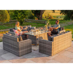Lotus Outdoor 10 Seater Rattan Garden Sofa with Fire Pit Table Set, With Rain Cover - thumbnail 2
