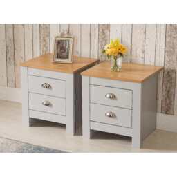 Set of 2 Heritage 2 Drawer Bedside Tables, Grey