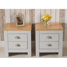 Set of 2 Heritage 2 Drawer Bedside Tables, Grey - thumbnail 2