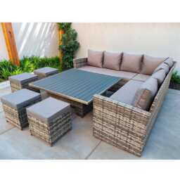 Rosen 11 Seater Rattan Garden Furniture Corner Sofa Cube Set With Aluminum Lift-up Table, Grey / With Rain Cover - thumbnail 7