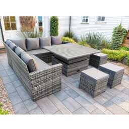 Rosen 11 Seater Rattan Garden Furniture Corner Sofa Cube Set With Aluminum Lift-up Table, Grey / With Rain Cover - thumbnail 6
