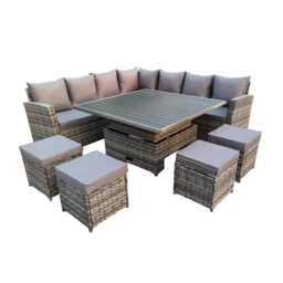 Rosen 11 Seater Rattan Garden Furniture Corner Sofa Cube Set With Aluminum Lift-up Table, Grey / With Rain Cover - thumbnail 9