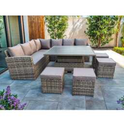 Rosen 11 Seater Rattan Garden Furniture Corner Sofa Cube Set With Aluminum Lift-up Table, Grey / With Rain Cover - thumbnail 5