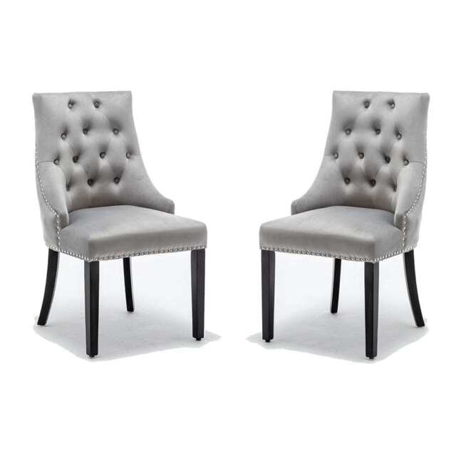 Avers Light Grey Velvet Button Back Dining Chairs, 2 Chairs / Rubber Wood Legs - image 1