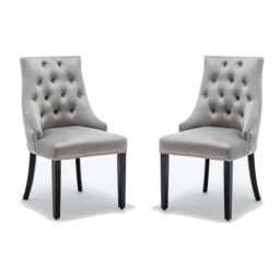 Avers Light Grey Velvet Button Back Dining Chairs, 2 Chairs / Rubber Wood Legs - thumbnail 1