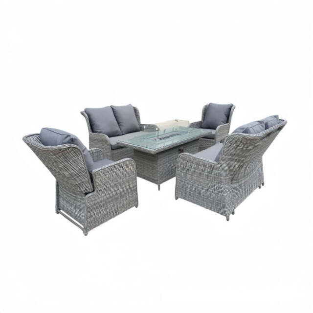 Outdoor 6 Seater Rattan Recliner Sofa Set With Firepit Table - image 1