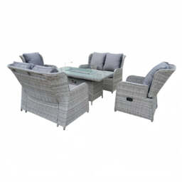 Outdoor 6 Seater Rattan Recliner Sofa Set With Firepit Table - thumbnail 4
