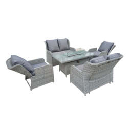 Outdoor 6 Seater Rattan Recliner Sofa Set With Firepit Table - thumbnail 3