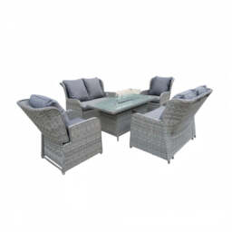 Outdoor 6 Seater Rattan Recliner Sofa Set With Firepit Table - thumbnail 1