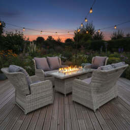 Outdoor 6 Seater Rattan Recliner Sofa Set With Firepit Table - thumbnail 2