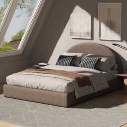 Marshmuff Soft Frame Boucle Bed Frame With Curved Headboard King Bed or Double Bed, Double Size Frame / Brown