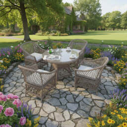 Provence 4‑Seater Rattan Garden Dining Set with Round Table and Furniture Cover - thumbnail 1