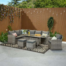 Rosen 9 Seater Rattan Garden Furniture Corner Sofa Fire Pit Set with Armchair and Stools, Without Rain Cover - thumbnail 4