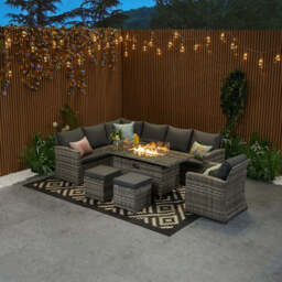 Rosen 9 Seater Rattan Garden Furniture Corner Sofa Fire Pit Set with Armchair and Stools, Without Rain Cover - thumbnail 2
