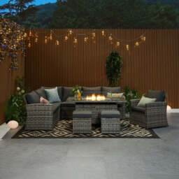 Rosen 9 Seater Rattan Garden Furniture Corner Sofa Fire Pit Set with Armchair and Stools, Without Rain Cover - thumbnail 3