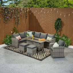 Rosen 9 Seater Rattan Garden Furniture Corner Sofa Fire Pit Set with Armchair and Stools, Without Rain Cover - thumbnail 5