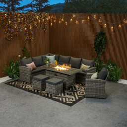 Rosen 9 Seater Rattan Garden Furniture Corner Sofa Fire Pit Set with Armchair and Stools, Without Rain Cover - thumbnail 6