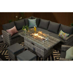 Rosen 9 Seater Rattan Garden Furniture Corner Sofa Fire Pit Set with Armchair and Stools, Without Rain Cover - thumbnail 8