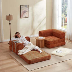 Hugspacee Velvet Compressed Daybed Large Lounge Sofa, Orange - thumbnail 3