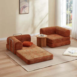 Hugspacee Velvet Compressed Daybed Large Lounge Sofa, Orange - thumbnail 2