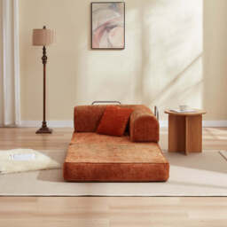 Hugspacee Velvet Compressed Daybed Large Lounge Sofa, Orange - thumbnail 7