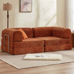 Hugspacee Velvet Compressed Daybed Large Lounge Sofa, Orange - thumbnail 1