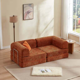 Hugspacee Velvet Compressed Daybed Large Lounge Sofa, Orange - thumbnail 4