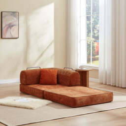 Hugspacee Velvet Compressed Daybed Large Lounge Sofa, Orange - thumbnail 6
