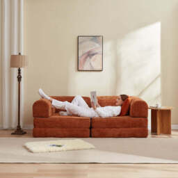 Hugspacee Velvet Compressed Daybed Large Lounge Sofa, Orange - thumbnail 5