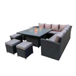 Rosen 11 Seater Rattan Garden Furniture Fire Pit Dining Corner Sofa Cube Set, Black / With Rain Cover - thumbnail 8