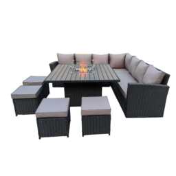 Rosen 11 Seater Rattan Garden Furniture Fire Pit Dining Corner Sofa Cube Set, Black / With Rain Cover - thumbnail 7