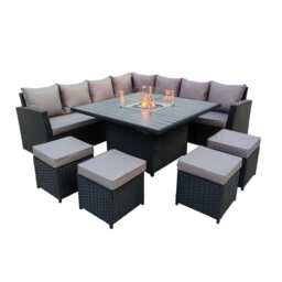 Rosen 11 Seater Rattan Garden Furniture Fire Pit Dining Corner Sofa Cube Set, Black / With Rain Cover - thumbnail 6