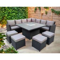 Rosen 11 Seater Rattan Garden Furniture Fire Pit Dining Corner Sofa Cube Set, Black / With Rain Cover - thumbnail 5