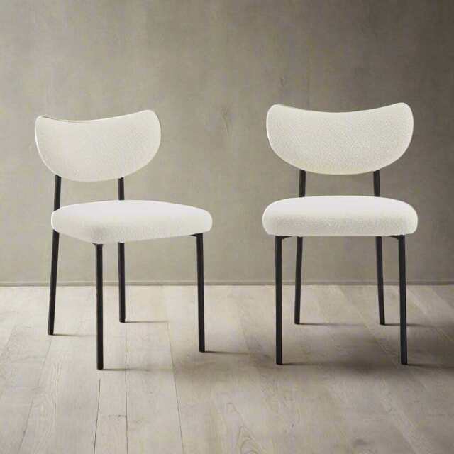 Set Of 2 Luca Designer Upholstered Boucle Dining Chair, Beige Boucle - image 1
