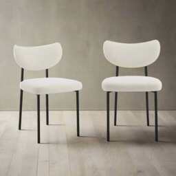Set Of 2 Luca Designer Upholstered Boucle Dining Chair, Beige Boucle - thumbnail 1
