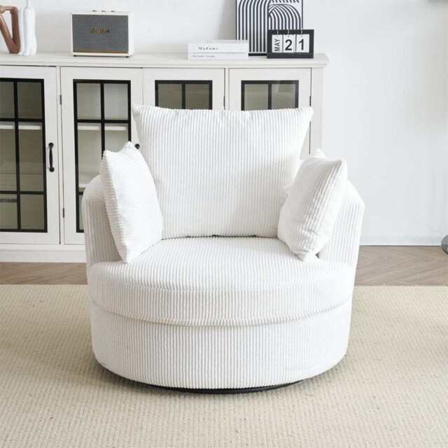 Ruth Corduroy Swivel Armchair With Scatter Cushions, White - image 1